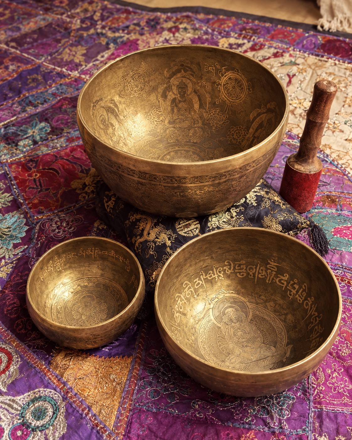Bols tibétains utilisés lors des séances de Maison Akashique