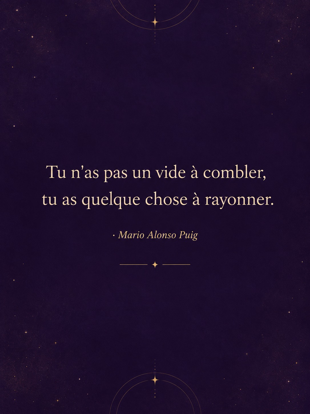 Tu n'as pas un vide à combler, tu as quelque chose à rayonner. · Mario Alonso Puig